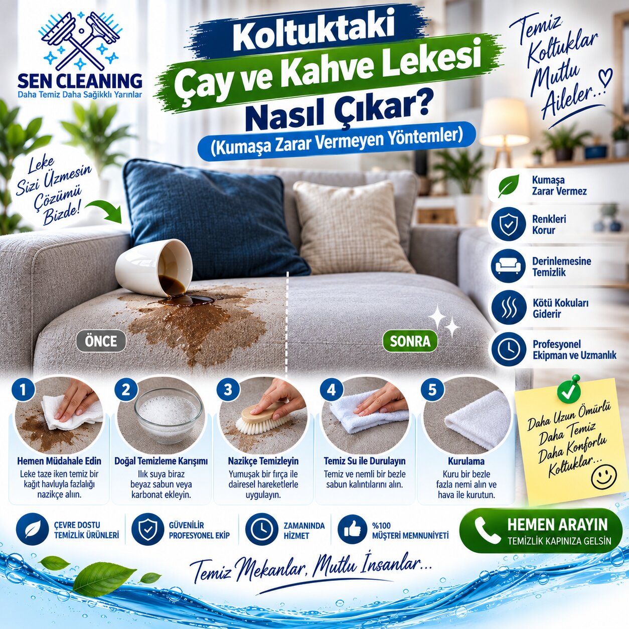 How to Remove Tea and Coffee Stains on the Sofa? (Methods that Do Not Harm the Fabric)